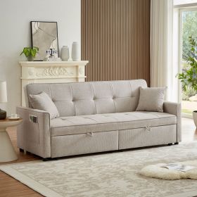 3 in 1 Convertible Sleeper Sofa Bed, Modern Fabric Loveseat Futon Sofa Couch Pullout Bed, Small Love Seat Lounge Sofa Reclining Backrest, Pillows