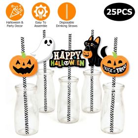 25Pcs Halloween Party Striped Decorative Straws Disposable Drinking Straws Paper Straw Decor Halloween Party Supplies
