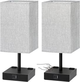 Bedside Table Lamps Set of 2 - Touch Nightstand Lamp for Bedroom with USB C+A Charging Ports & AC Outlets