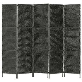 5-Panel Room Divider Black 76"x63" Water Hyacinth