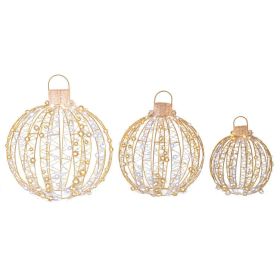3 Pack Golden  Iron Christmas LED Light Balls with Cable Ties and 6 Stakes Weddings Decorations