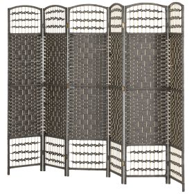 HOMCOM 6 Panel Folding Room Divider Portable Privacy Screen Wave Fiber Room Partition for Home Office Dark Gray