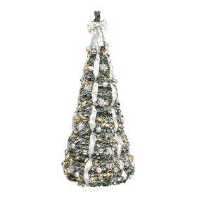 Artificial 6ft Flock Pop Up Christmas Tree with 150 lights,36 balls,6 ribbon, 1 large bow,18 snowflake Indoor Holiday Decorating