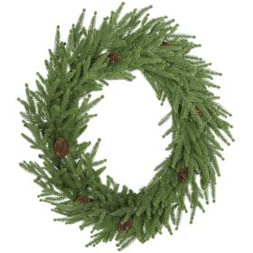 HOMCOM 24 inch Christmas Wreath, Artificial Norfolk Pine Wreath with Pine Cones and 88 Realistic Branches for Door, Wall