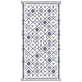 Reversible Outdoor Rug, Waterproof Plastic Straw With Carry Bag, 9 X 18, Blue & White Rhombus (Color: Blue)