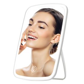 1Pc 5.98x8.62in Lighted Makeup Mirror Vanity Desk Mirror Small LED Mirror With 3 Light Colors Touch Screen Brightness Adjustable USB Rechargeable (Color: White)