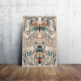 1pcs Modern Classic Wood Frame Canvas Wall Decor With Plant Flower & Butterfly Print, Girls Bedroom Wrap Canvas Painting, Animal Nature Digital A (Option: 36x24inch)