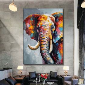 Hand Painted Oil Painting Boho Wall decor Colorful elephant Oil Painting on Canvas animal painting art large 3d wall art original painting Textur (Style: 01, size: 100x150cm)
