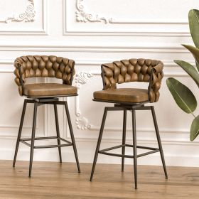 28" 360 Swivel Bar Stools Set of 2 Modern Swivel Bar Chairs, Barstools Counter Height with High Backrest, Easy 3-5 Minute Assembly for Bar, Kitch (Color: Brown+PU)